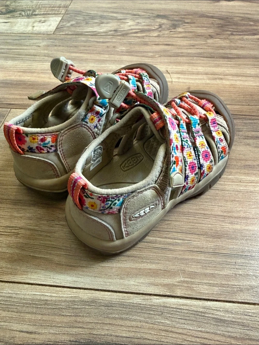 Keen Kids Beige Closed-Toe Sandals with Multicolor Floral Straps